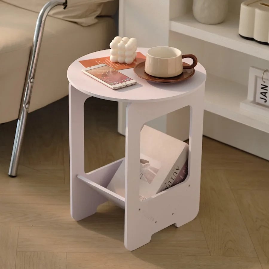 Round Coffee Table - Compact Bedside & Sofa Side Table 14 Inch