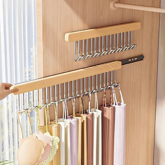 8/12 Hook Retractable Wood Clothes Hanger Wall-Mounted Organizer