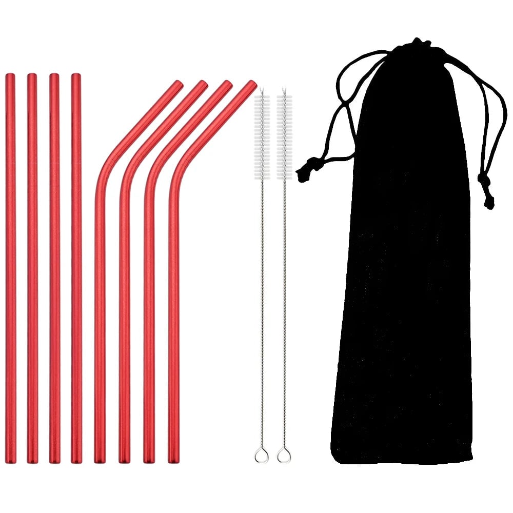 Stainless Steel Reusable Metal Drinking Straws Set with Cleaning Brush