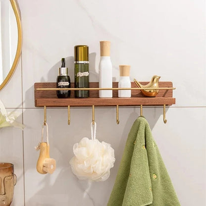 Wall Mounted Wooden Towel Rack Paper Holder Bathroom Storage Shelf