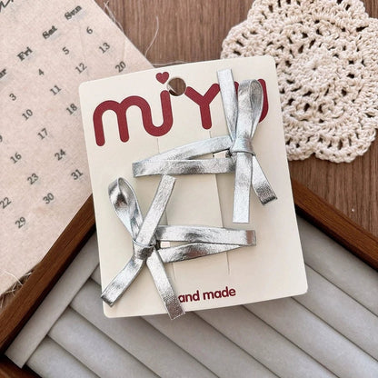 Silver PU Leather Hair Clips - Korean Style Snap Clips for Girls