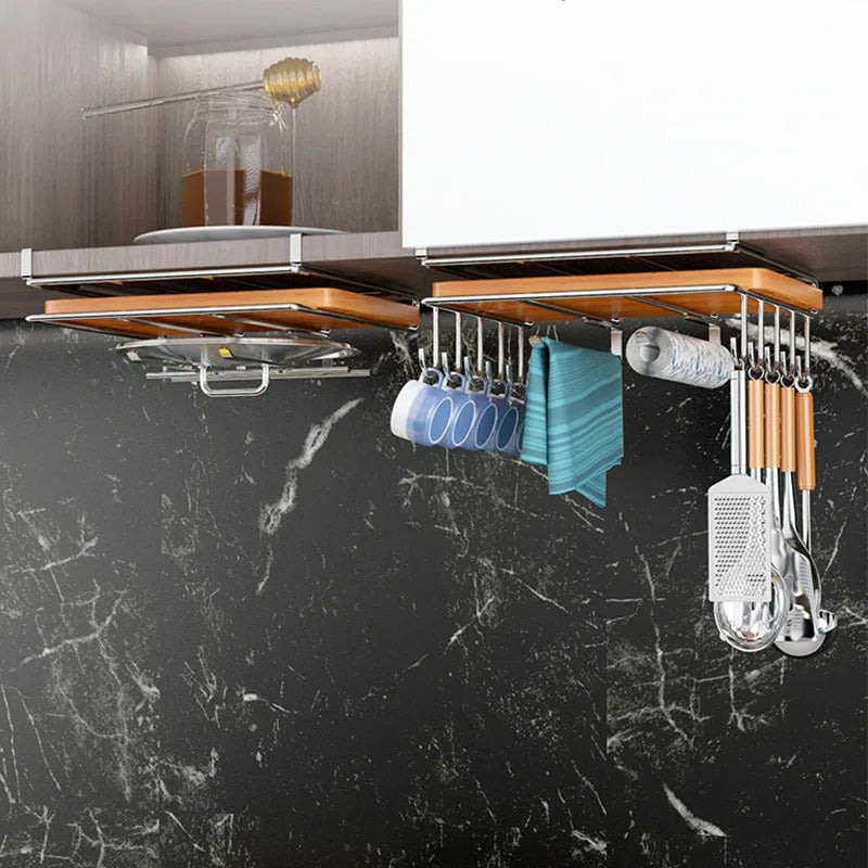 Under Cabinet Storage Basket Rack - Kitchen Cutting Board Organizer