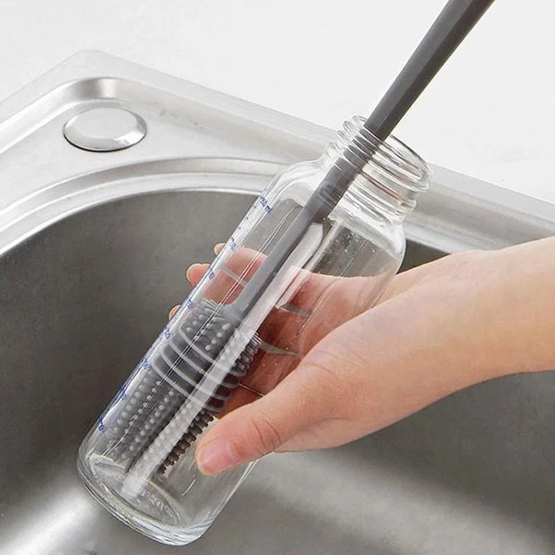 Long Handle Silicone Bottle Brush - Glass Cup Scrubber Kitchen Tool