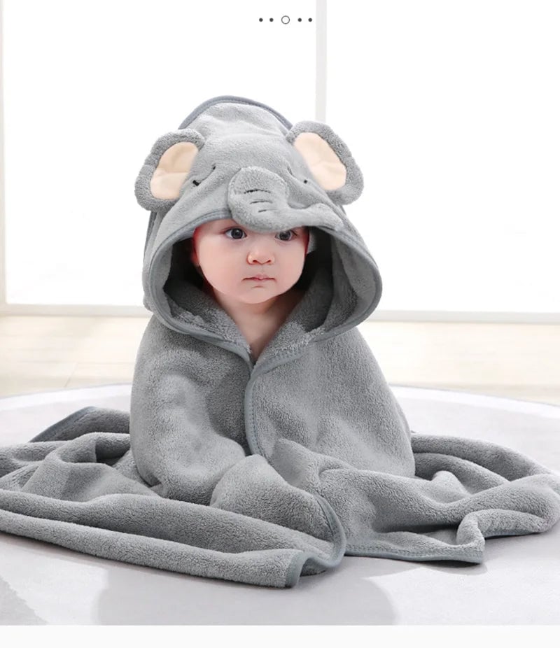Hooded Baby Bath Towel Cartoon Animal Soft Newborn Bathrobe Blanket