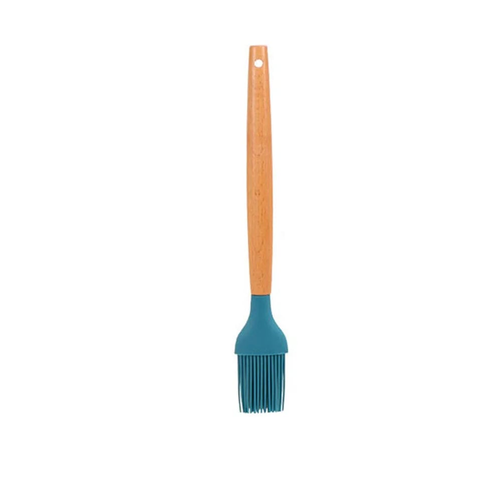 Blue Heat-Resistant Silicone Spatula Spoon with Wooden Handle