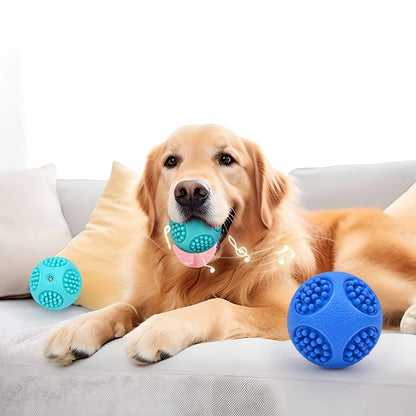 Durable Elastic Dog Chew Ball with Squeaker & Teeth Cleaning Ridges