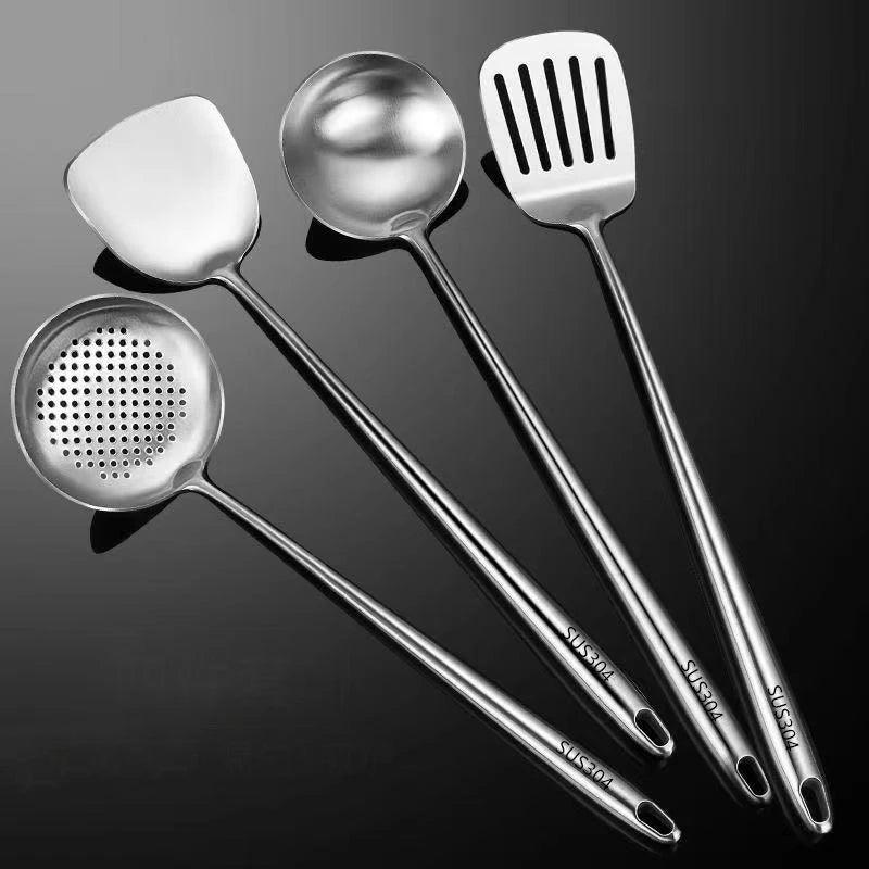 304 Stainless Steel Wok Spatula & Slotted Turner Rice Spoon Set