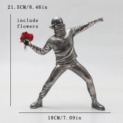 Resin Banksy Flower Thrower Bomber Statue - Home Decor Collectible