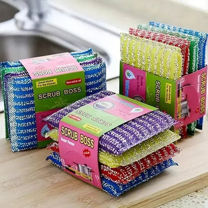 Steel Wire Sponge Wipe Non-stick Oil Brush Double Sided Cleaning Cloth Kitchen Dishcloth Scouring Pad Rag Cleaning Tool