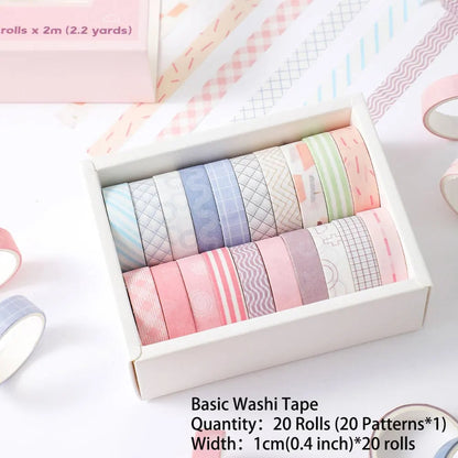 20 Rolls Thin Washi Tape Set - Simple Masking Tape for DIY Crafts