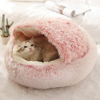 Round Plush Pet Cave Bed - Warm Sleeping Nest for Cats & Dogs