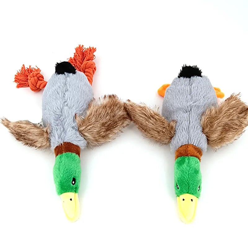 Plush Duck Squeaky Dog Chew Toy with Rope - Dental Cleaning Sound