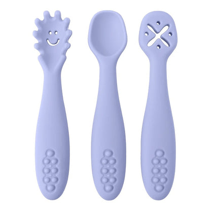 3PCS Baby Learning Spoons Set - Soft Silicone Weaning Cutlery