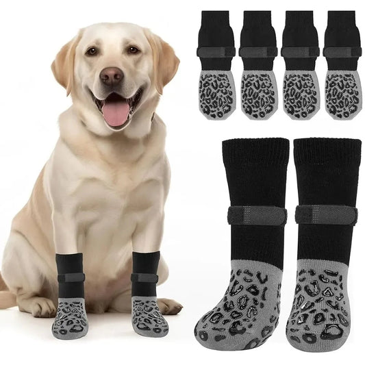 4-Pack Anti-Slip Dog Socks Double Layer Paw Protection Hard Floors