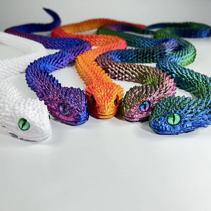 3D Printed Snake Figurine with Movable Joints & Random Colored Eyes