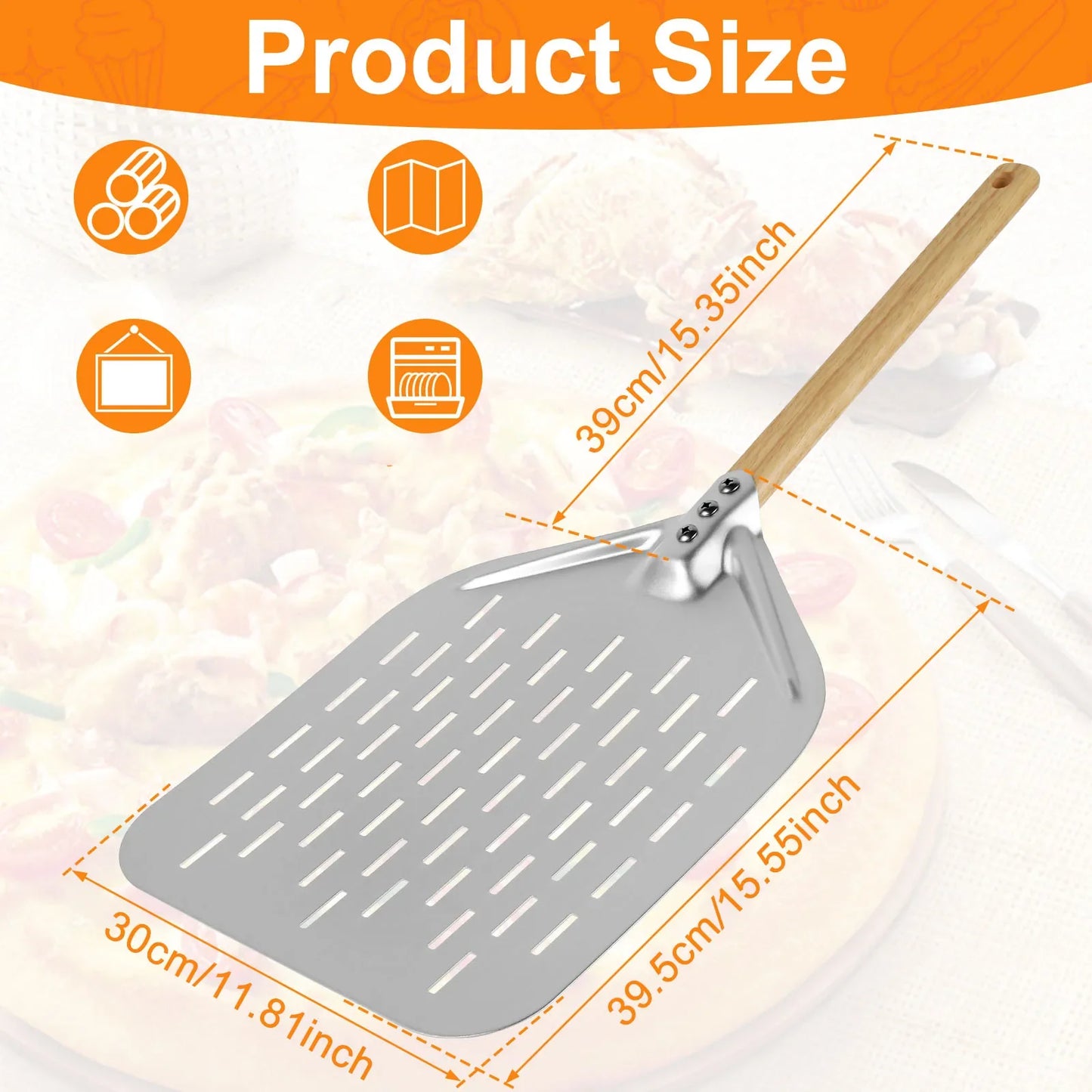 Metal Non-Stick Pizza Peel 6.5/10/12 Inch Wood Handle Shovel