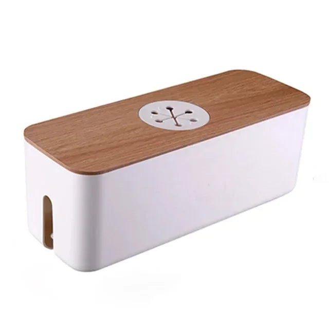 Wooden Cable Storage Box Power Strip Organizer Wire Management Case
