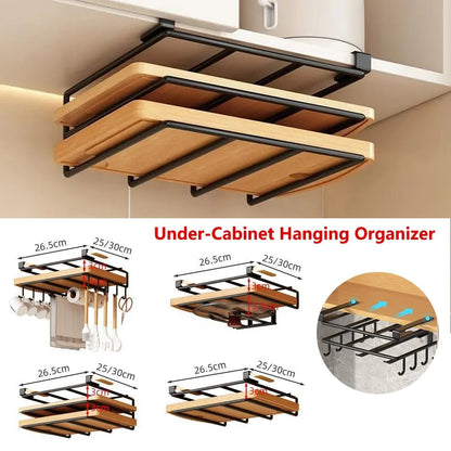 Under Cabinet Hanging Organizer Rack Multi-Hook Kitchen Storage