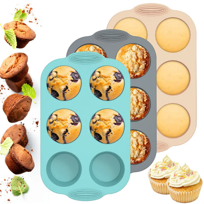 6 Cup Silicone Muffin Pan Non-Stick Baking Tray Cupcake Mold