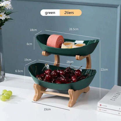 Multi-Compartment Wooden Serving Tray - Fruit Bowl & Candy Dish