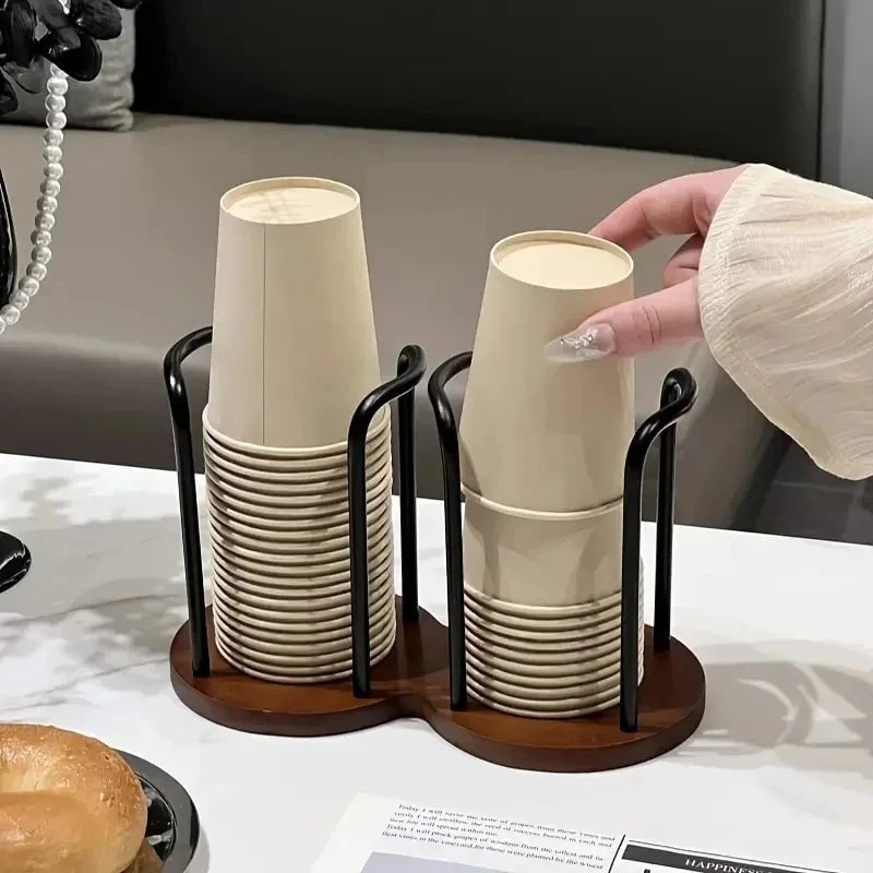 Wood Disposable Cup Dispenser Rack with Extended Stick - Storage Stand