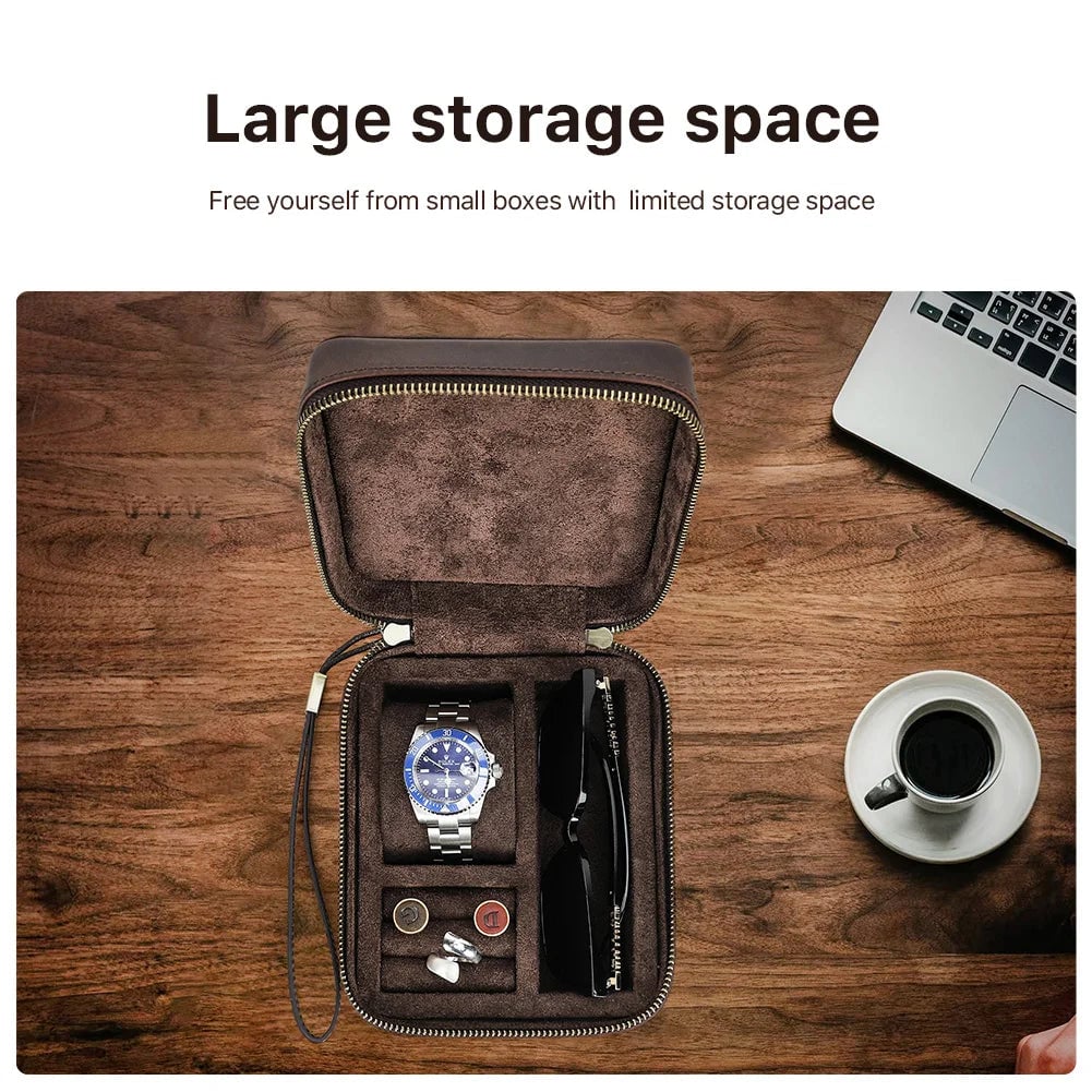 Genuine Leather Multi-Compartment Jewelry Storage Box for Watches