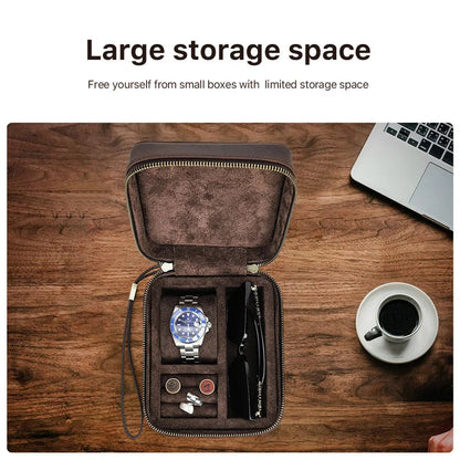 Genuine Leather Multi-Compartment Jewelry Storage Box for Watches