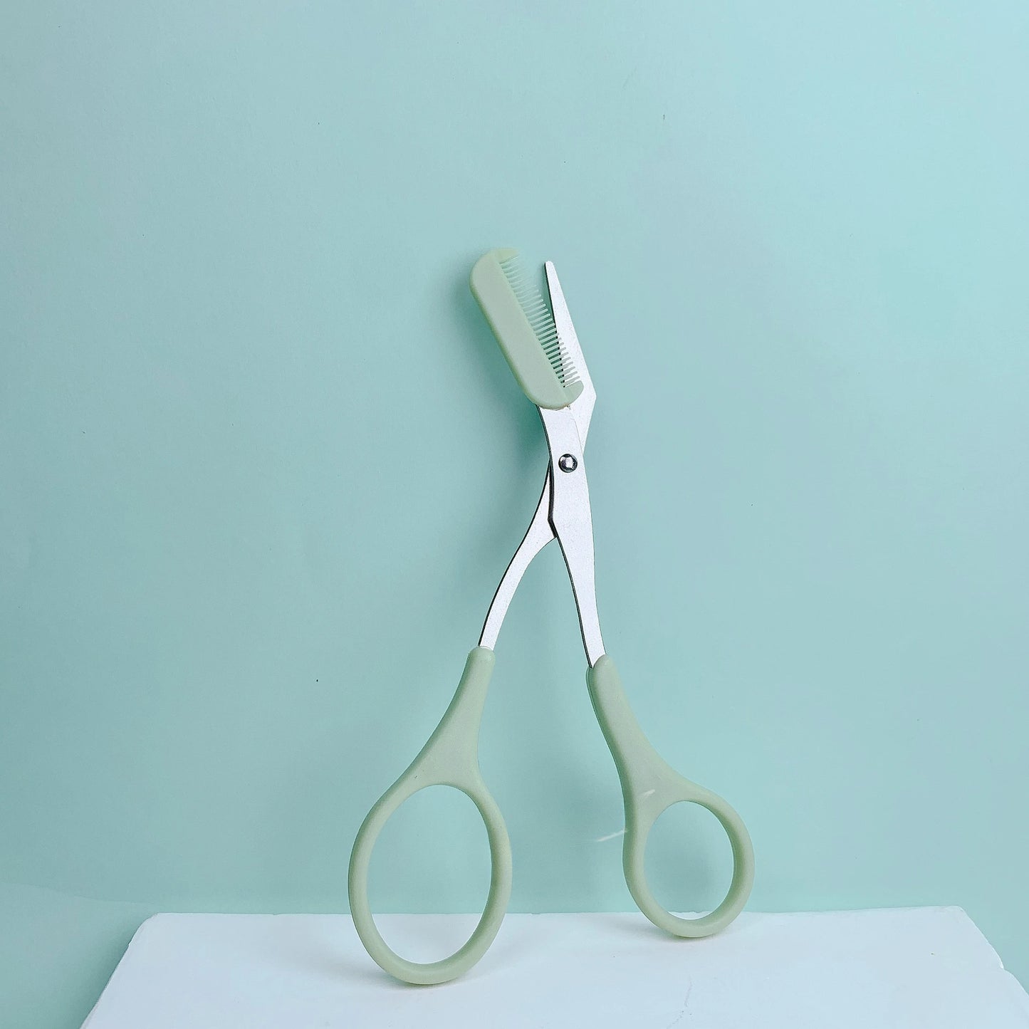 Pink Stainless Steel Eyebrow Scissors with Built-in Comb Precision Tool