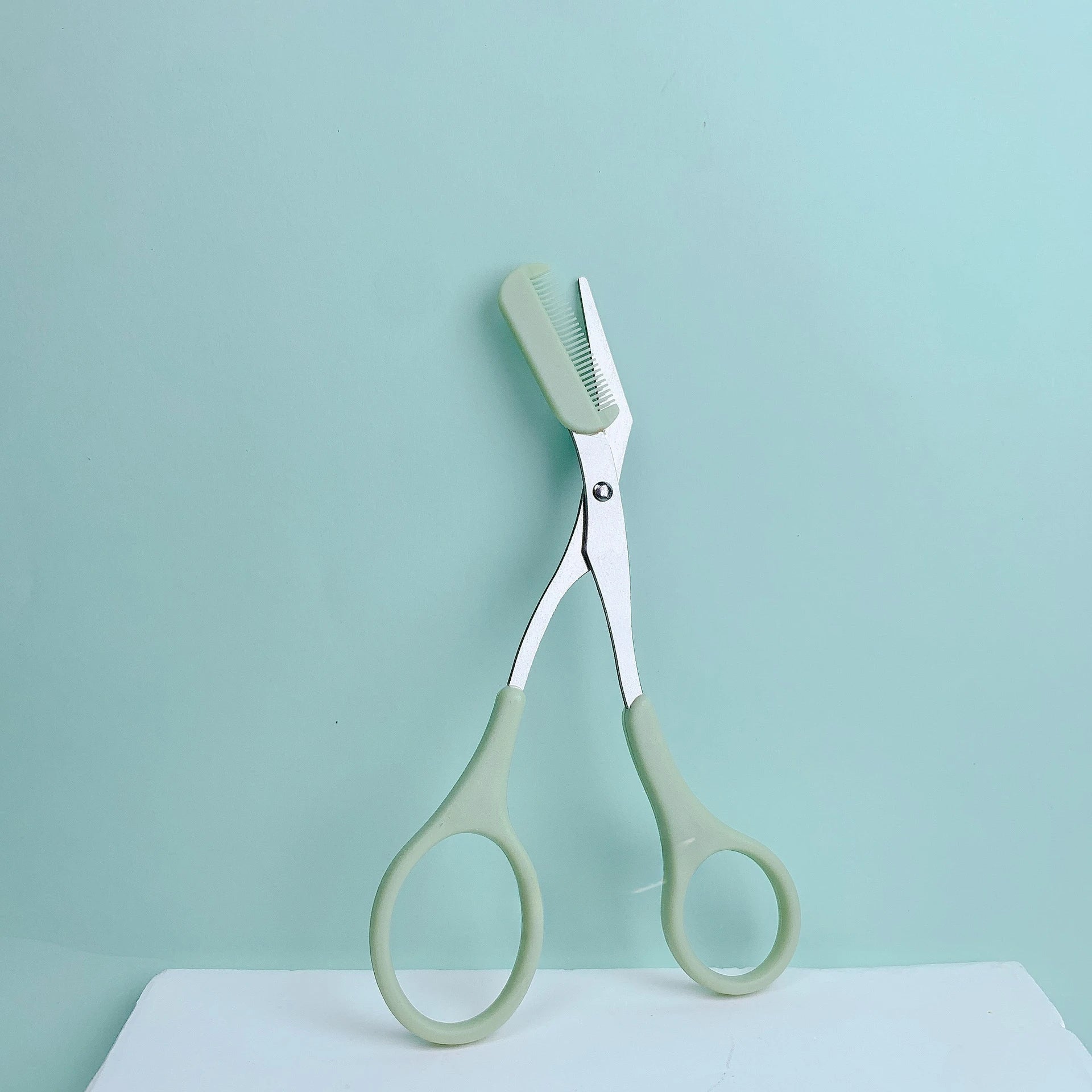 Pink Stainless Steel Eyebrow Scissors with Built-in Comb Precision Tool