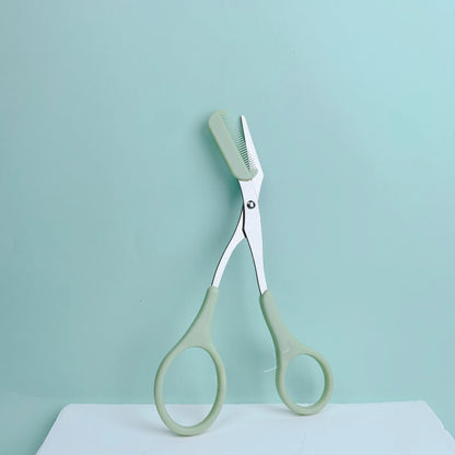 Pink Stainless Steel Eyebrow Scissors with Built-in Comb Precision Tool