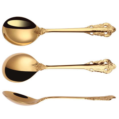 7" Stainless Steel 18-10 Gold Round Bouillon Spoons - Cereal Soup