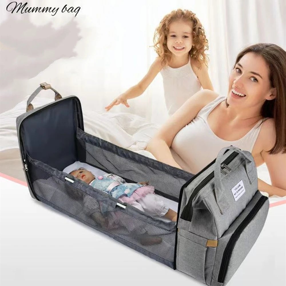 3-in-1 Folding Baby Crib Diaper Bag - Portable Travel Bassinet