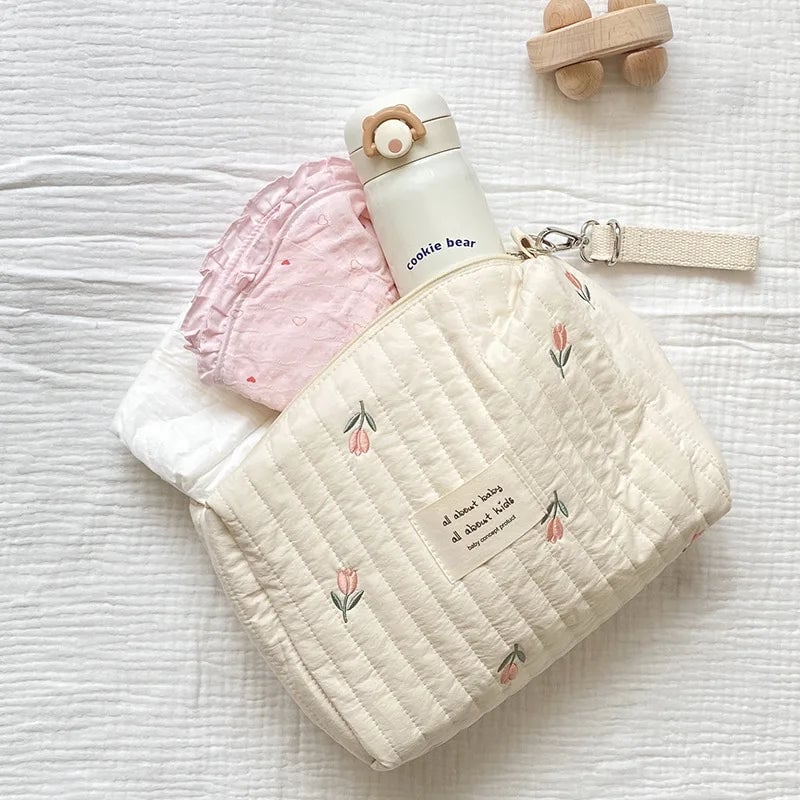 Embroidered Diaper Bag with Cute Print - Travel Baby Nappy Pouch