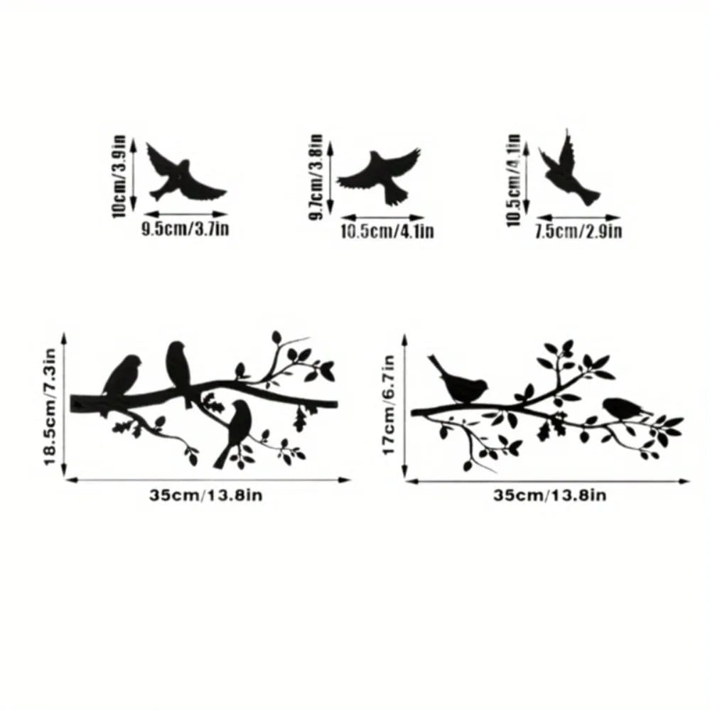 5 Piece Metal Bird Wall Art Set - Black Branch Sculpture Decor