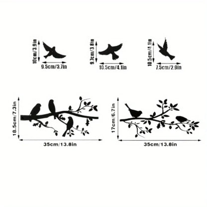 5 Piece Metal Bird Wall Art Set - Black Branch Sculpture Decor