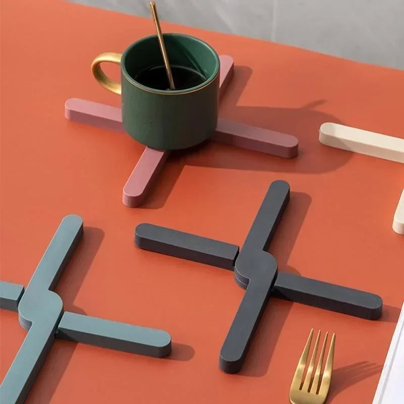 X-Shaped Foldable Silicone Trivet Mat Heat Resistant Hot Pot Holder