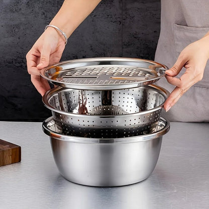 3PC Stainless Steel Kitchen Set Grinder Strainer Bowl Combo Drain