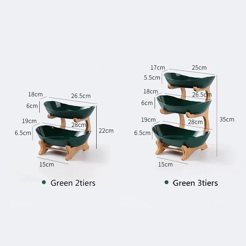 Multi-Compartment Wooden Serving Tray - Fruit Bowl & Candy Dish