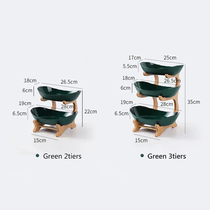 Multi-Compartment Wooden Serving Tray - Fruit Bowl & Candy Dish