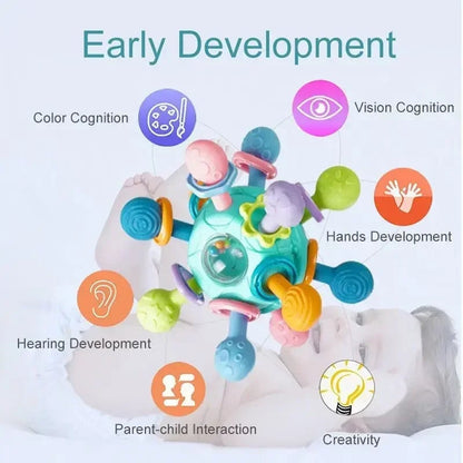 Rotating Rattle Ball Silicone Teether Baby Toy 0-12 Months Sensory