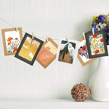 10Pc DIY Paper Photo Frames with Clips & Rope Wall Hanging Decor Set