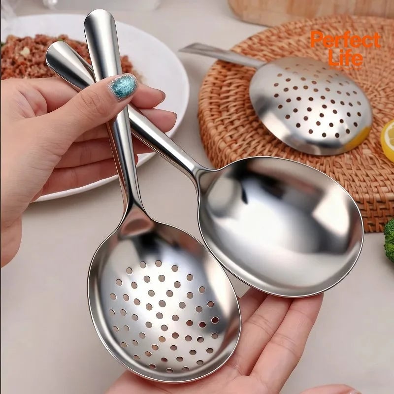 Stainless Steel Ladle with Drain Holes & Heat Resistant Handle