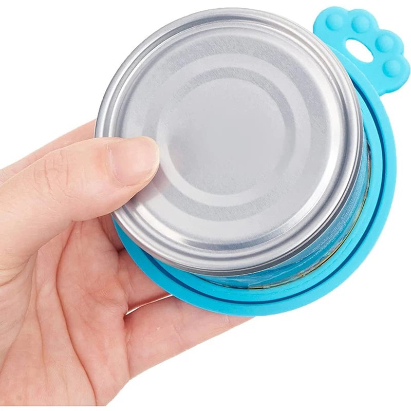 2pcs Reusable Silicone Pet Food Can Covers with Spoon for Dogs Cats