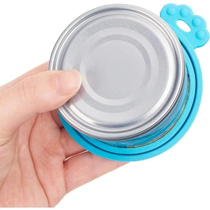 2pcs Reusable Silicone Pet Food Can Covers with Spoon for Dogs Cats