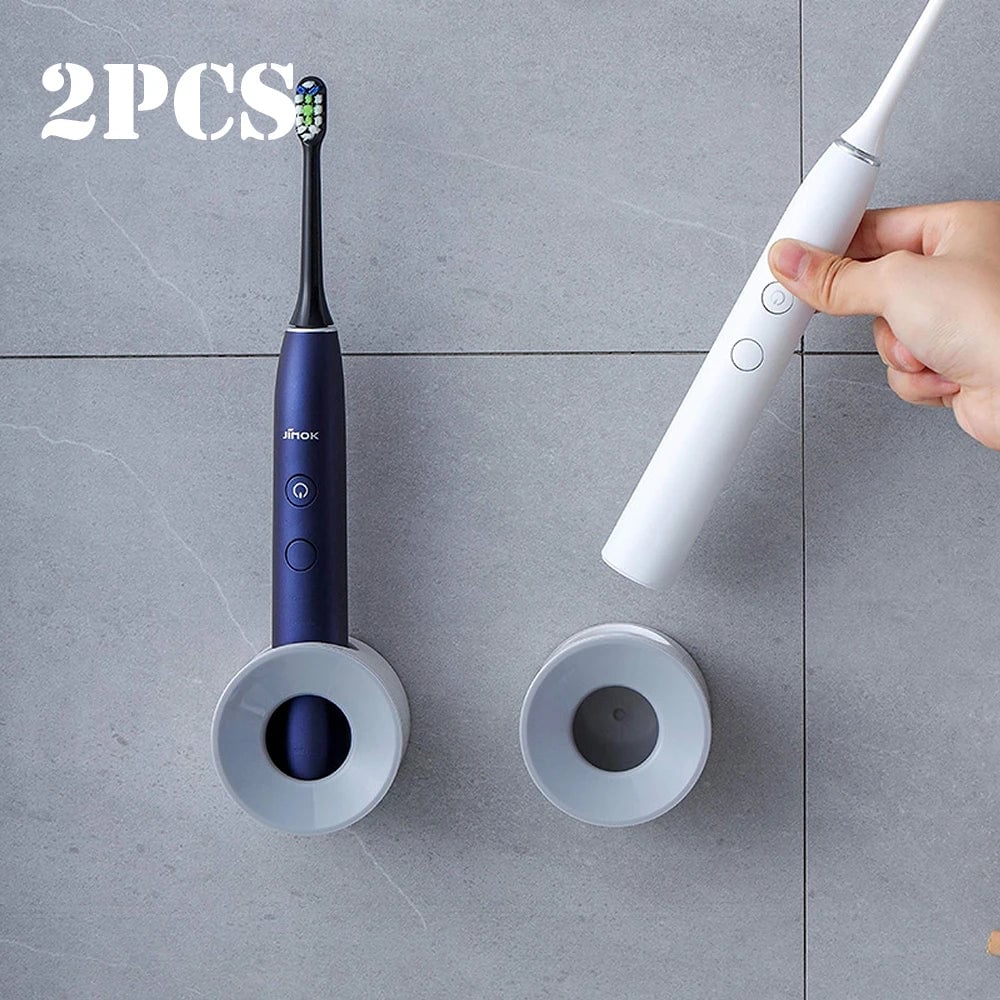 2pcs Wall Mount Electric Toothbrush Holder Self-Adhesive Bathroom