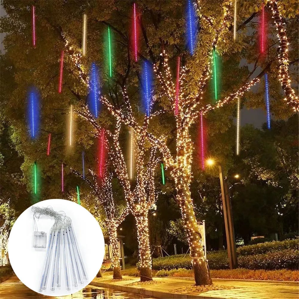Battery Powered Meteor Shower Christmas Lights - 8 Tubes 192 LED