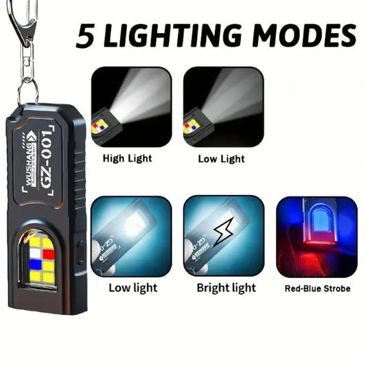 Mini COB LED Keychain Flashlight USB Rechargeable Waterproof Light