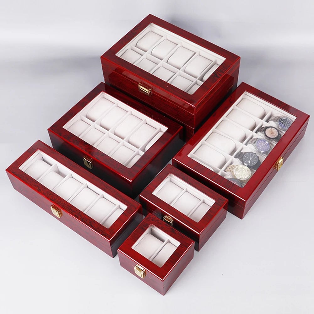 Luxury Wood Watch Storage Box 1-12 Grid Organizer Display Case