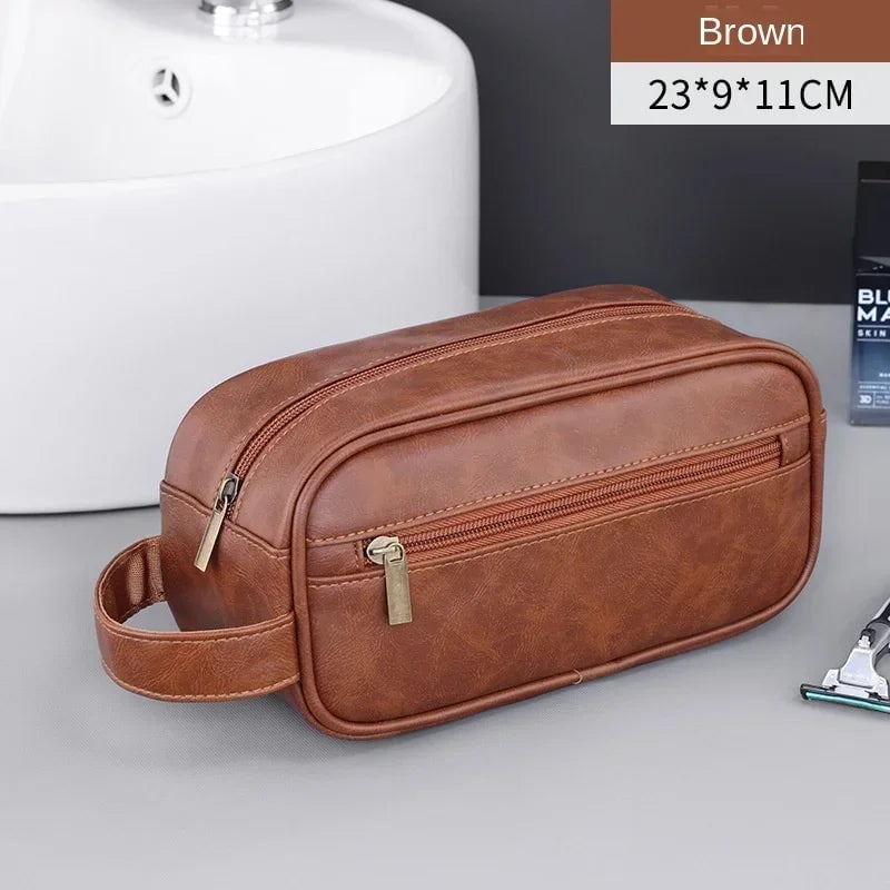 Large Capacity Leather Travel Wash Bag Multi-Pocket Toiletry Organizer