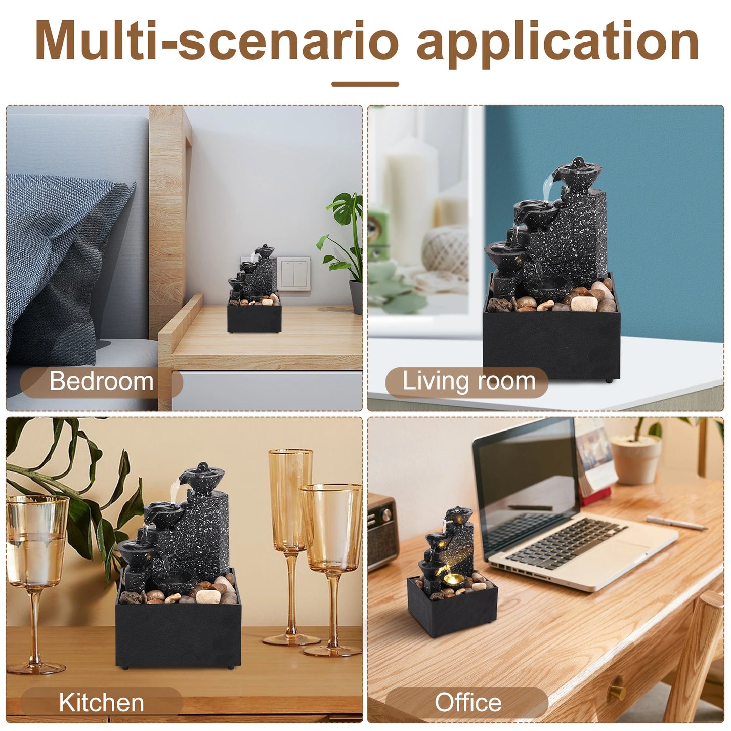 Desktop Waterfall Fountain - Small Tabletop Water Feature Decor